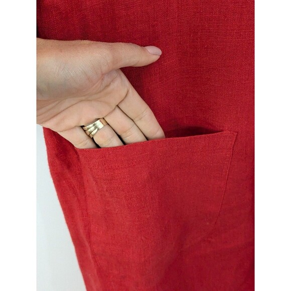 Vintage Flax 100% Linen Shacket Shirt Jacket Red Oversized Lagenlook Lagom Sz L - Picture 5 of 7